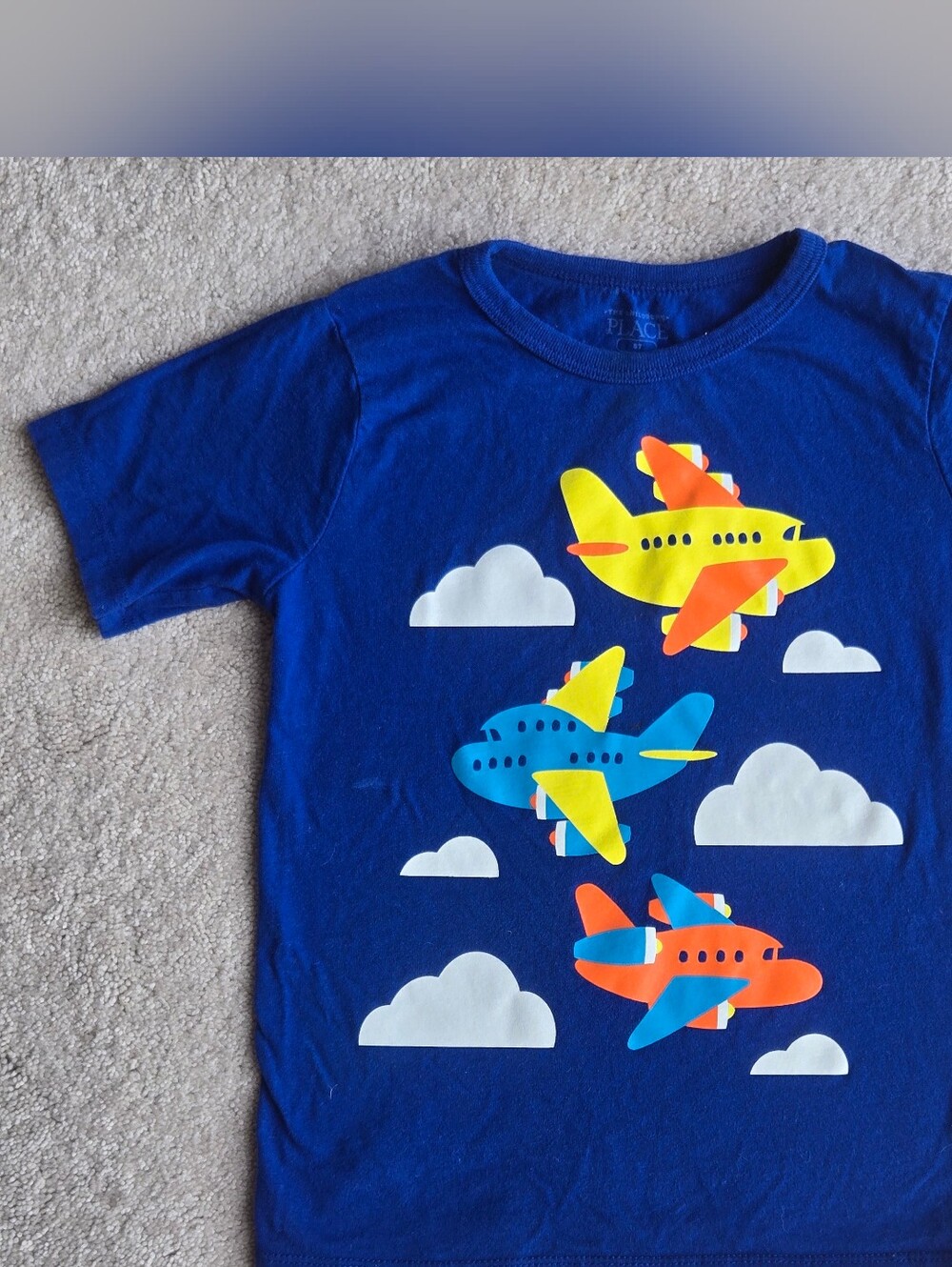 The Children's Place Blue Short Sleeve Tee with Yellow, Orange & Teal Airplanes